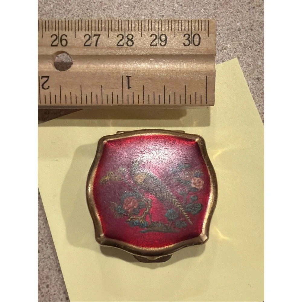 Vtg Stratton England Regency Pill Box Pheasant Red Enamel & Gold Tooth Fairy